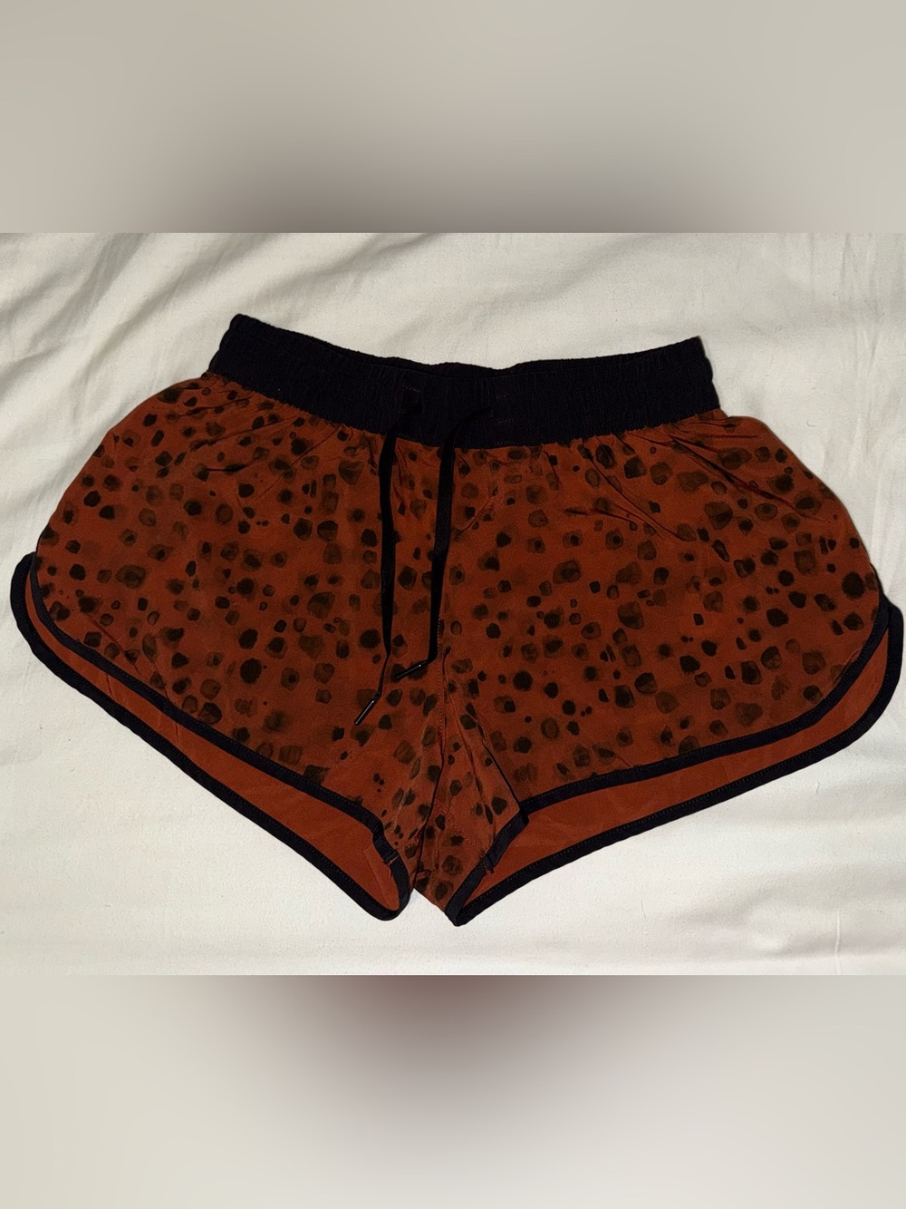 Rust Spot Print Athletic Shorts with Black Trim